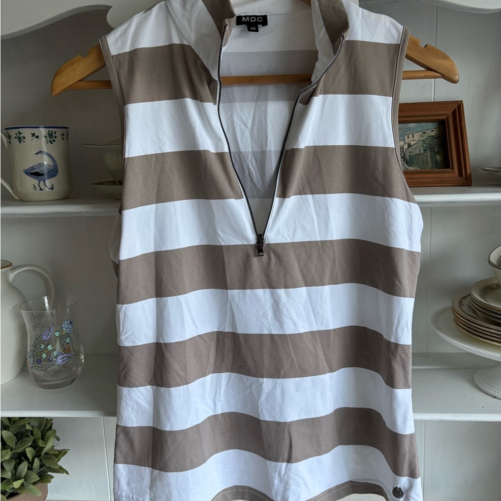 Brown and White Sleeveless Polo Tank Top